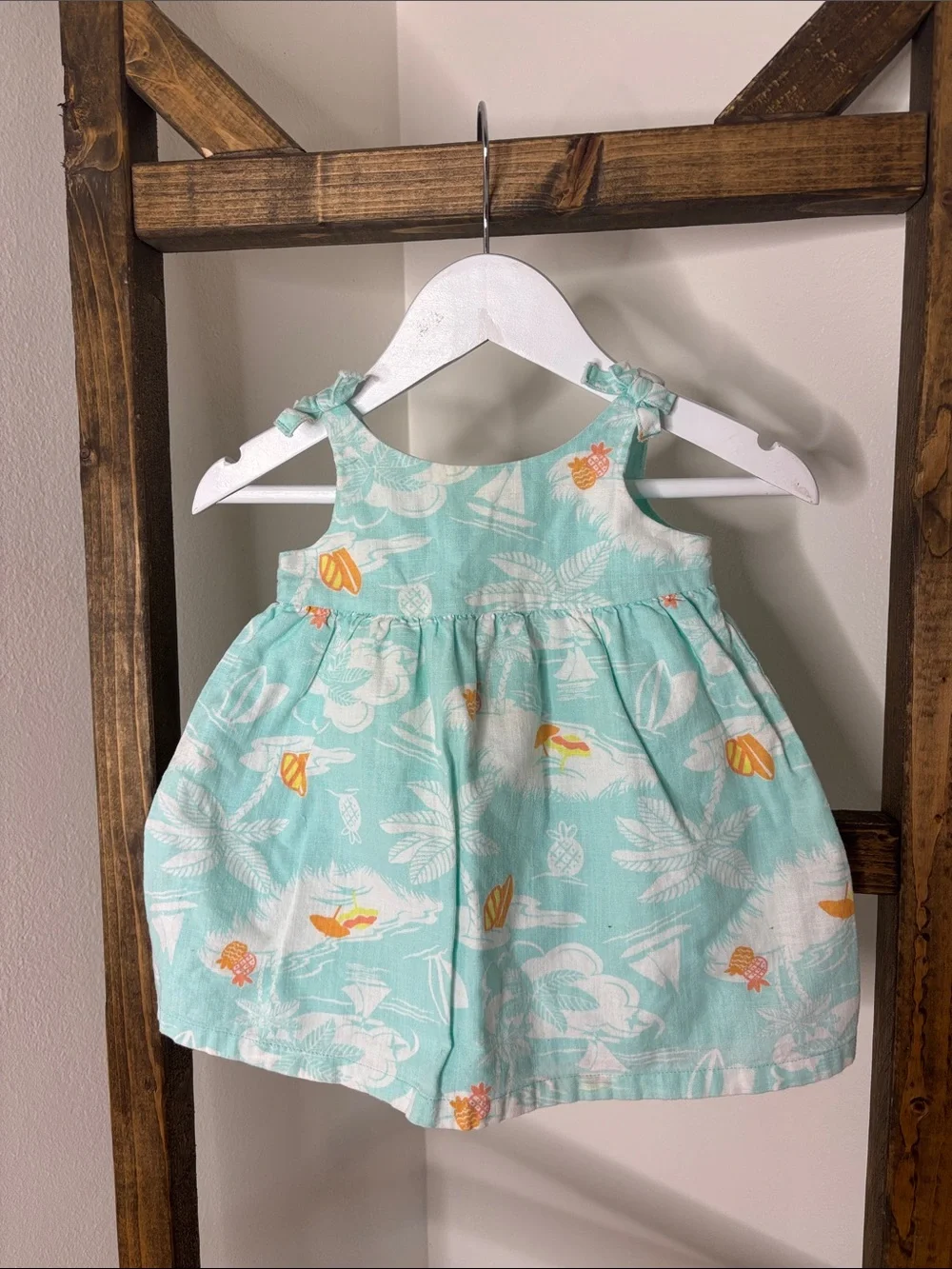 Gymboree Mint Tropical Print Tie-Shoulder Sundress 3-6M